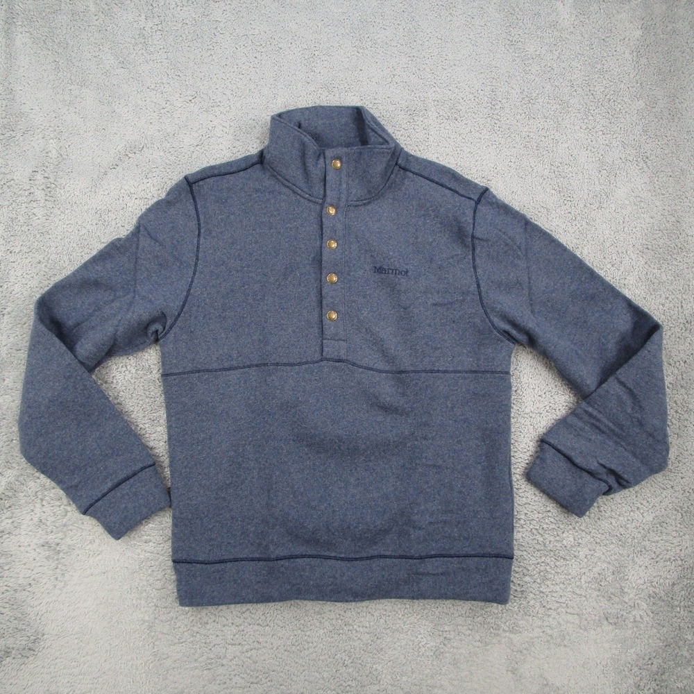 Marmot Mens Wool Blend Snap Mock Neck Pullover Sweatshirt Blue Heather M13266 S